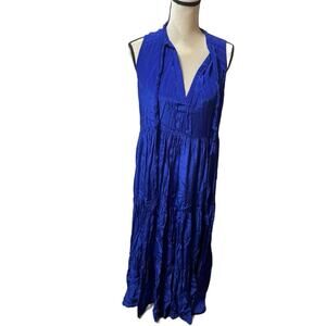 Shahida Parides Blue Sleeveless Silk Maxi Dress Size Small